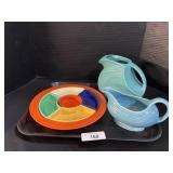 Art Deco Style Pitcher, Creamer, & Snack Dish.