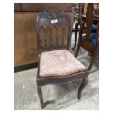 Carved Upholstered Mahogany Side Chair.