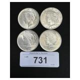 4 90% Silver 1922 Peace Dollars.