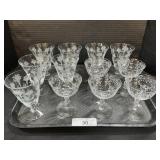 12 Floral Etched Stemmed Glasses.