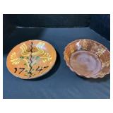 Redware Pie Dish & Shooner Anniversary Plate.