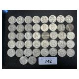 42 90% Silver Franklin Half Dollars