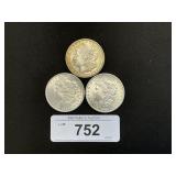 3 90% Silver 1885 Morgan Dollars.