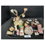 Dolls, Wood Carved Animals, Floral Gourd Art.