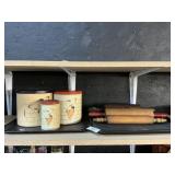 3 Tin Chef Canisters & 3 Wooden Rolling Pins