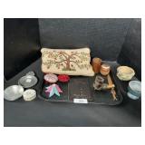 Carved Pipe, Stede Dish, Pin Cushions, Pillow.
