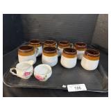 8 Stoneware Mugs, Sugar & Creamer Cups.