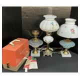 Handpainted Glass Lamps, Singer Sewing Machine.