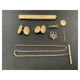 14K &10K Gold Cufflinks, Pencil Holder, Pins.