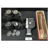 Bushnell & Japan Binoculars, Tripod, Movie Camera