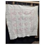 Vintage Pink & White Basket Quilt.