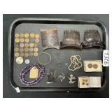 Costume Jewelry, Amethyst, Pennies, Tintype Combs.