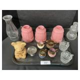 Gravel Lusterware, Glass Lamp Shades, Jars.