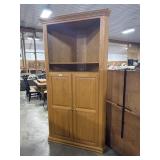 Large Blonde Oak Corner Media Cabinet.