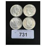 4 90% Silver 1922 Peace Dollars.