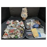 Earrings, Pins, Tools, Flashlight, Pocket Knife.