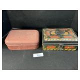 2 Vintage Tin Toleware Spice Boxes