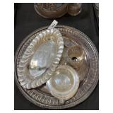 Silver Plated Pitcher & Cup, Serving Trays.