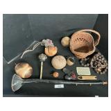 Gourd Folk Art & Maracas, & Woodwind, Basket.