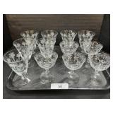 12 Floral Etched Stemmed Glasses.