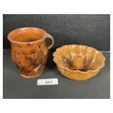 Redware Bundt Pan & Jug W/ Handle.