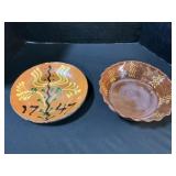 Redware Pie Dish & Shooner Anniversary Plate.
