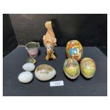 Paper Mache Eggs, Blown Glass Eggs.