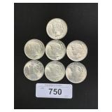 7 1922-1923 90% Silver Peace Dollars.