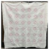 Hand Stitched Pink & White Coverlet.