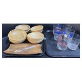 Wooden Bowls, Small Advertising Glasses.