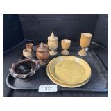 Ceramic Plates, Vase, Wooden Cups.
