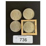 4 90% Silver 1921 Morgan Dollars.