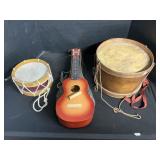 Drums, Kent Ukulele & Case.