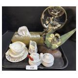 Tissue Box Holder, Mirror, Metal Flower Decor.