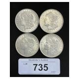4 90% Silver 1921 Morgan Dollars.