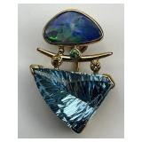 Gold Opal & Aquamarine Multi-Gemstone Pendant.