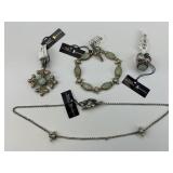 4pc Gold & Silver Konstantino Green Agate Jewelry.