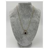 14KT Italian Gold Green Gem & Diamond Necklace.