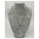 14KT Gold Aurafin Opal & Diamond Pendant Necklace.