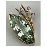 Gold Prasiolite & Diamond Pendant.