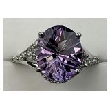 14KT White Gold Amethyst & Diamond Ring.