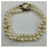 14KT Gold Accented Double Strand Pearl Bracelet.