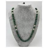 Beaded Malachite & Pearl Necklace & Earring Charm.