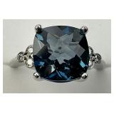 14KT White Gold Topaz & Diamond Accented Ring.