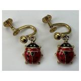 14KT Italian Gold Enameled Ladybug Earrings.