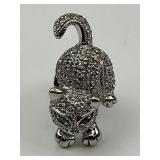 Sterling Silver Rhinestone Cat Pin.