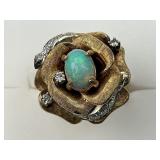 14KT Gold Opal & Diamond Floral Ring.