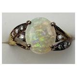 Gold Opal & Diamond Accent Ring.