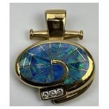 14KT Gold Golden Sun Opal & Diamond Pendant.