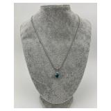 14KT White Gold Blue Zircon & Diamond Necklace.
